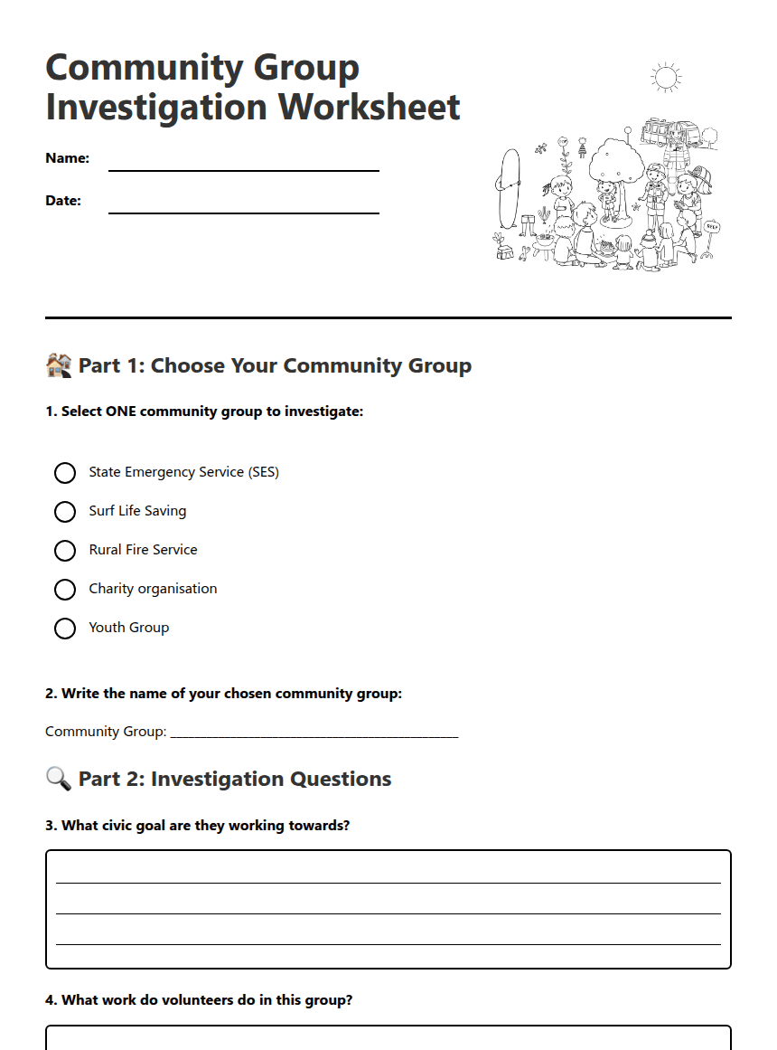 Community Group Exploration Worksheet worksheet preview