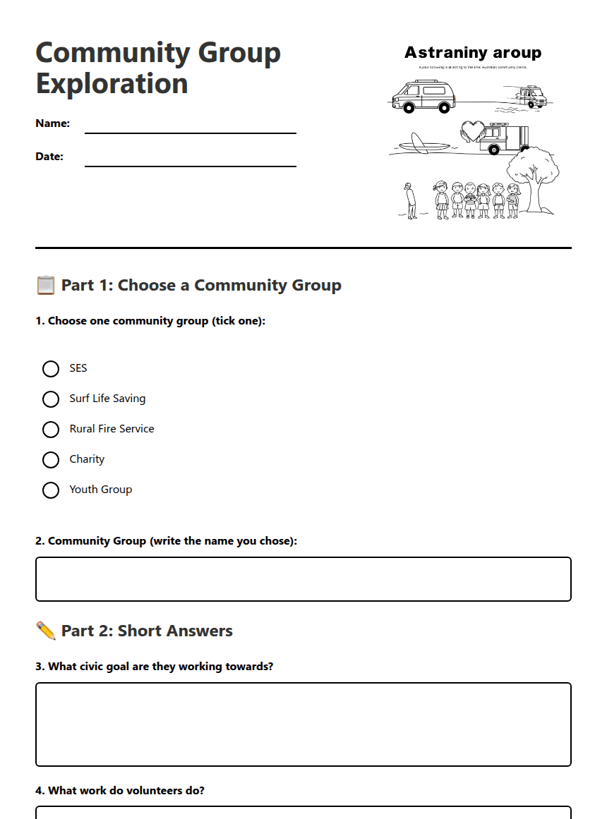 Community Group Exploration worksheet preview