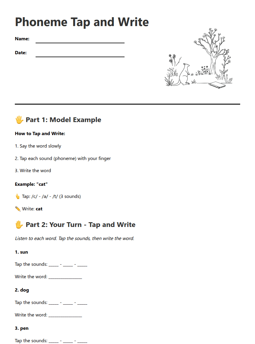 Phoneme Tap and Write worksheet preview