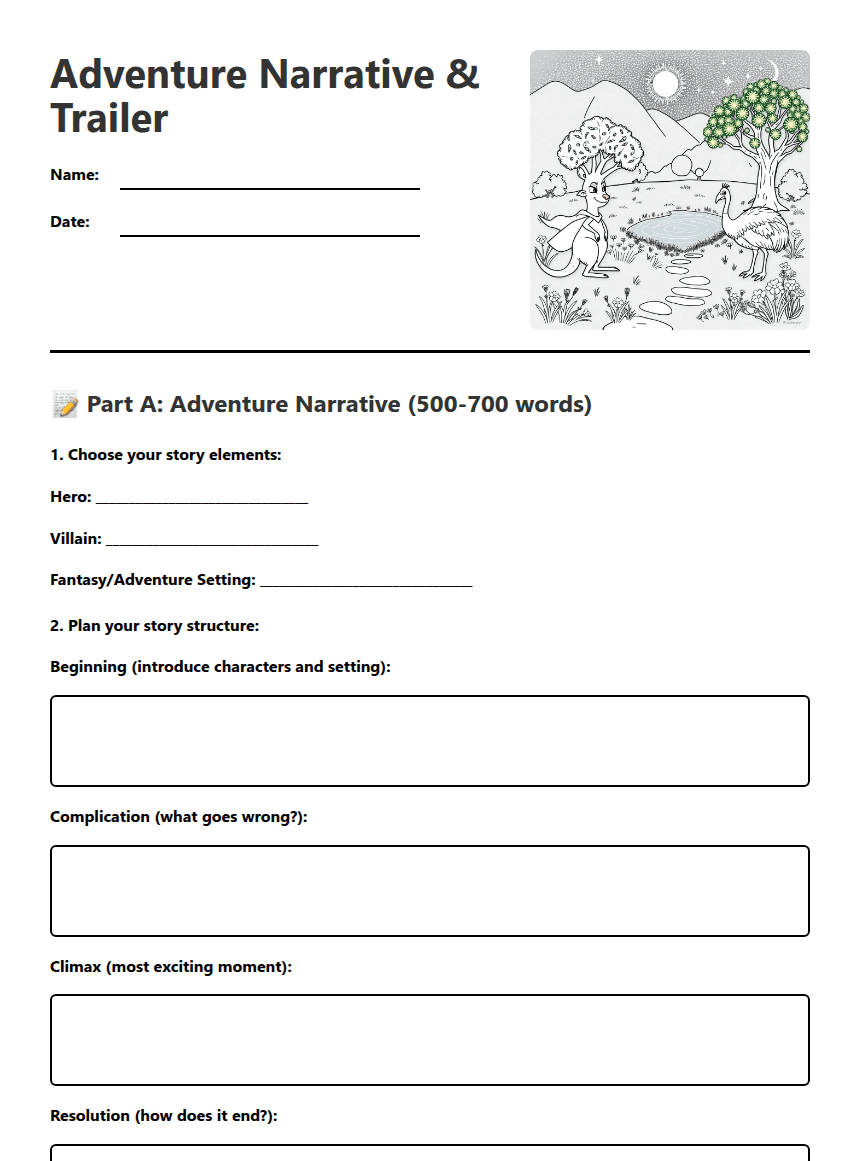 Adventure Narrative & Trailer worksheet preview