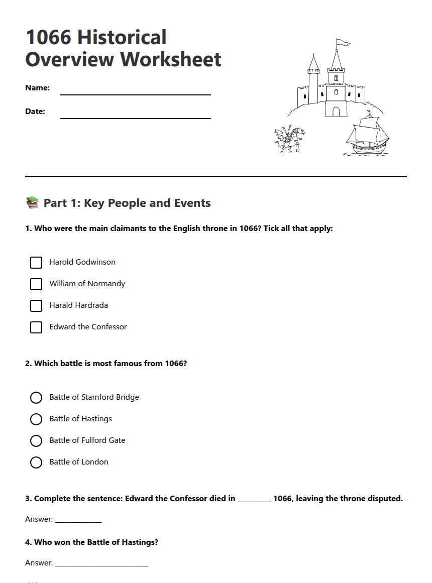 1066 Historical Overview Worksheet worksheet preview
