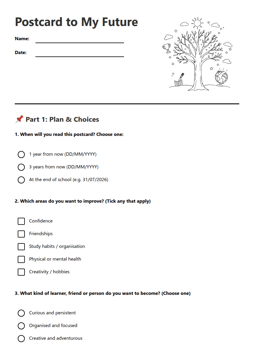 Postcard to My Future worksheet preview