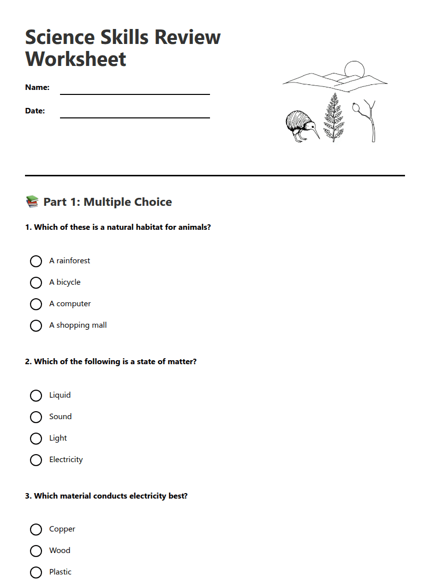 Science Skills Review Worksheet worksheet preview