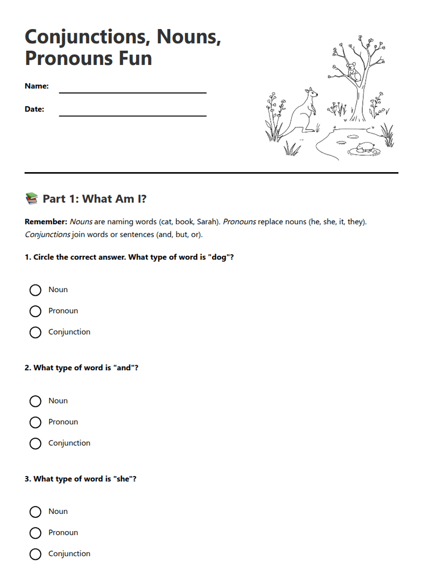 Conjunctions, Nouns, Pronouns Fun