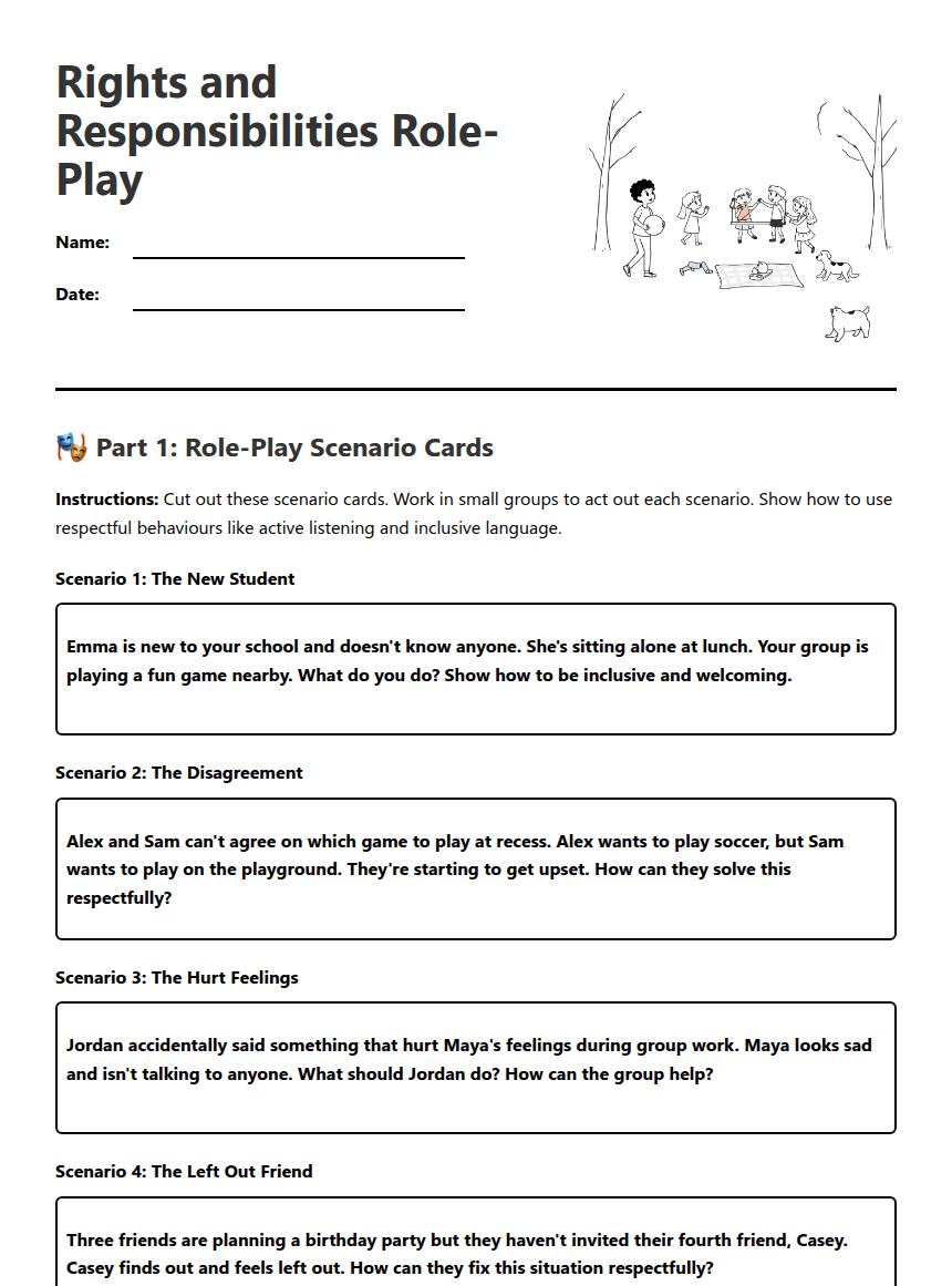 Rights and Responsibilities Role-Play worksheet preview