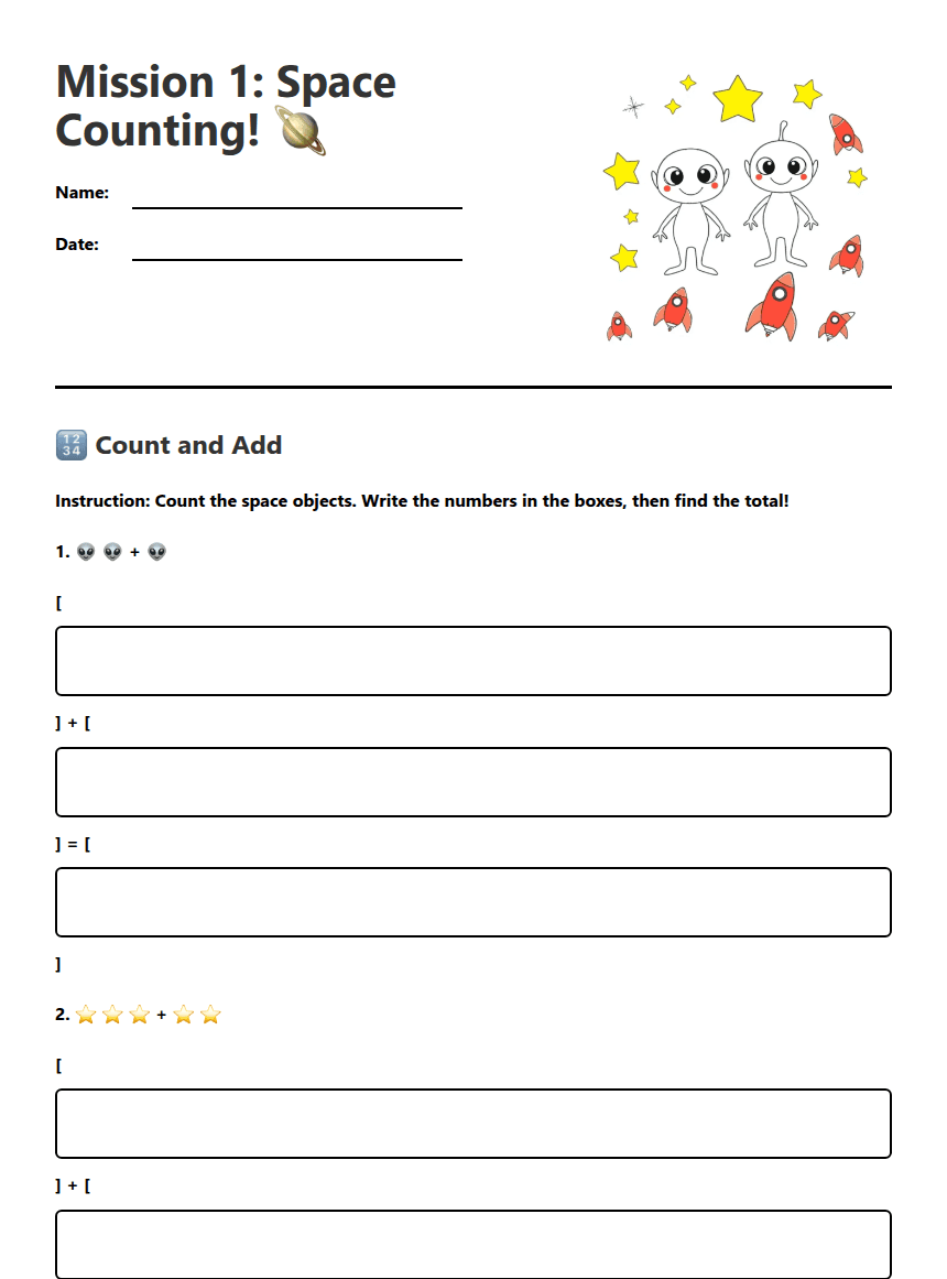 Space Counting Mission worksheet preview