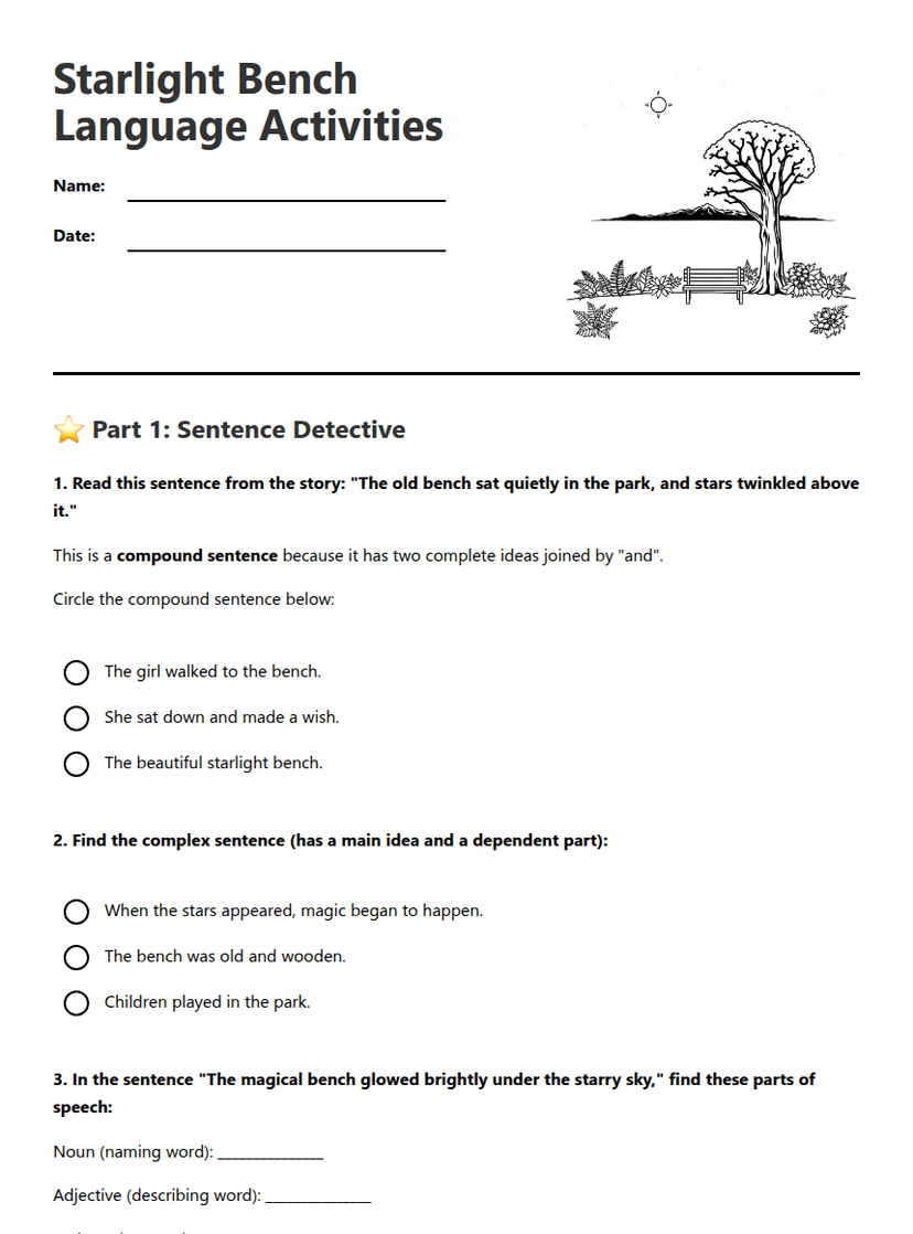 Starlight Bench Language Activities