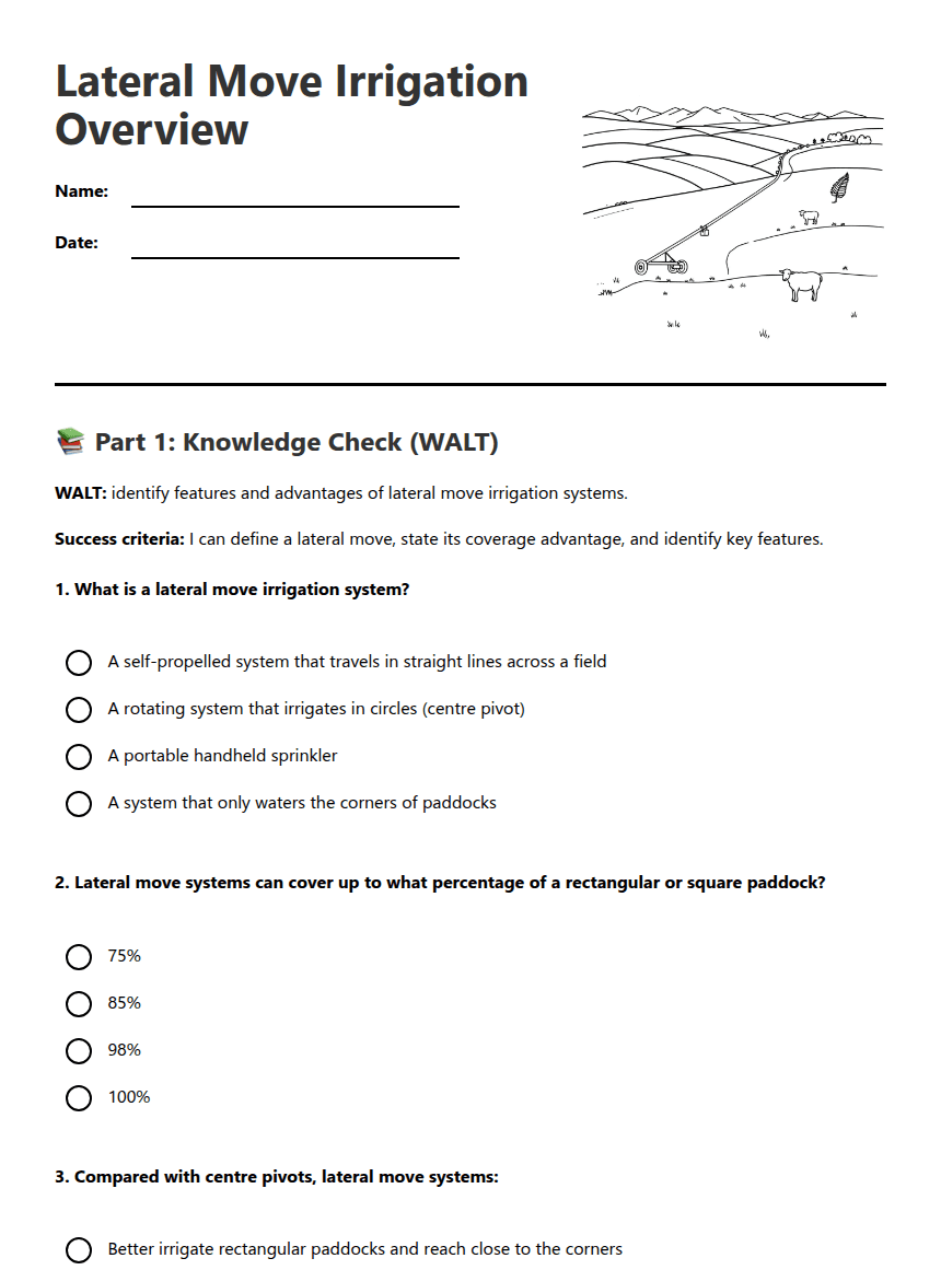 Lateral Move Irrigation Overview worksheet preview