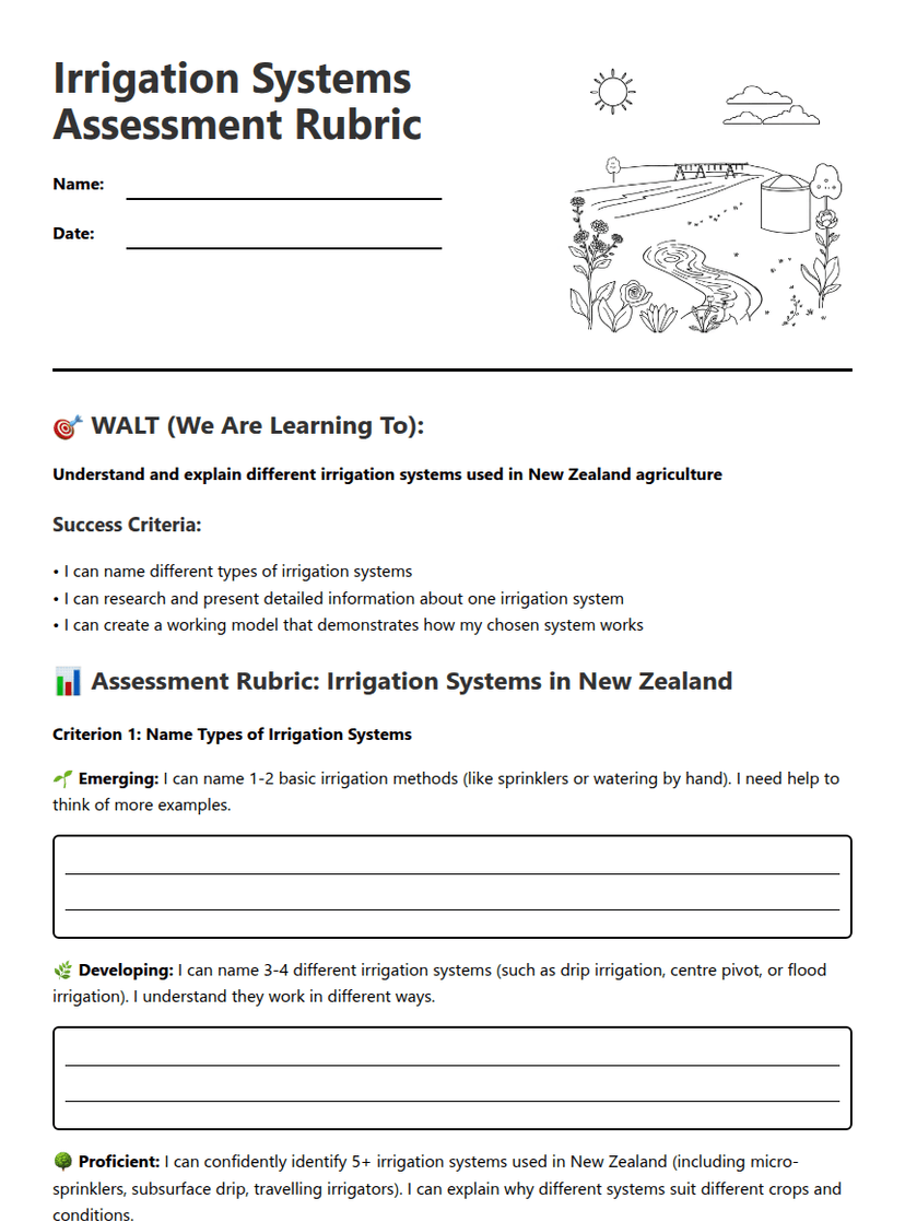 Irrigation Systems Assessment Rubric