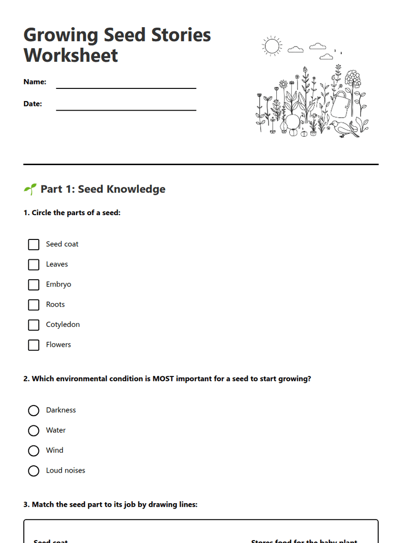Growing Seed Stories Worksheet