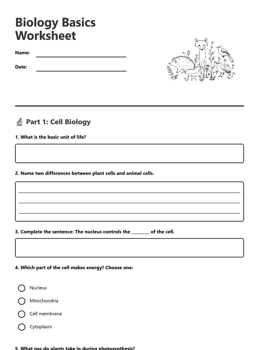 Biology Basics Worksheet