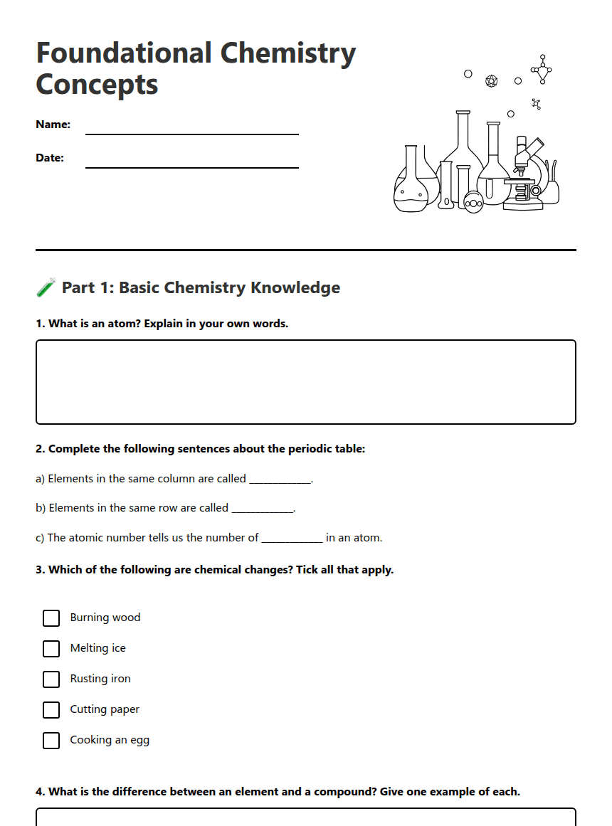 Foundational Chemistry Concepts worksheet preview