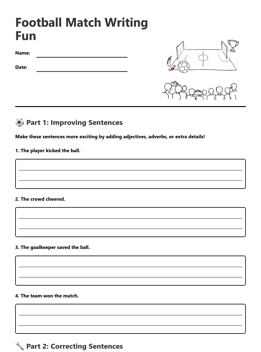 Football Match Writing Fun worksheet preview