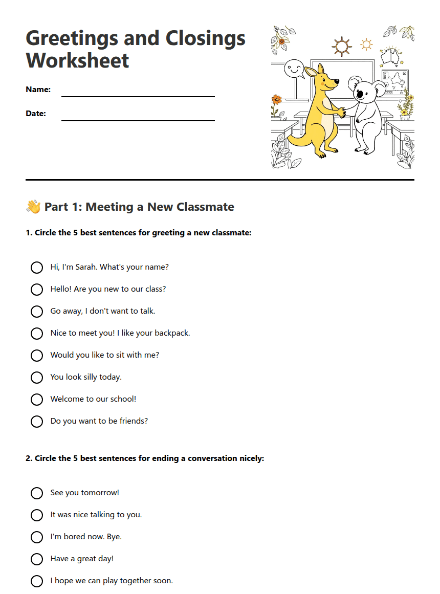 Greetings and Closings Worksheet worksheet preview