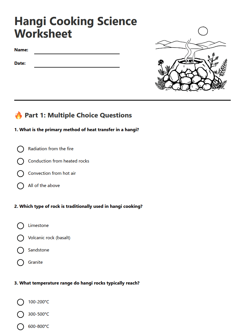 Hangi Cooking Science Worksheet worksheet preview