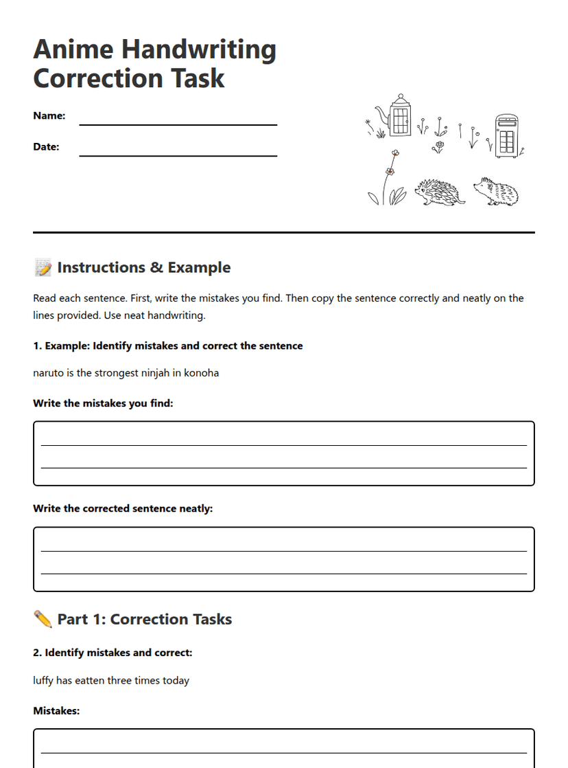 Anime Handwriting Correction Task