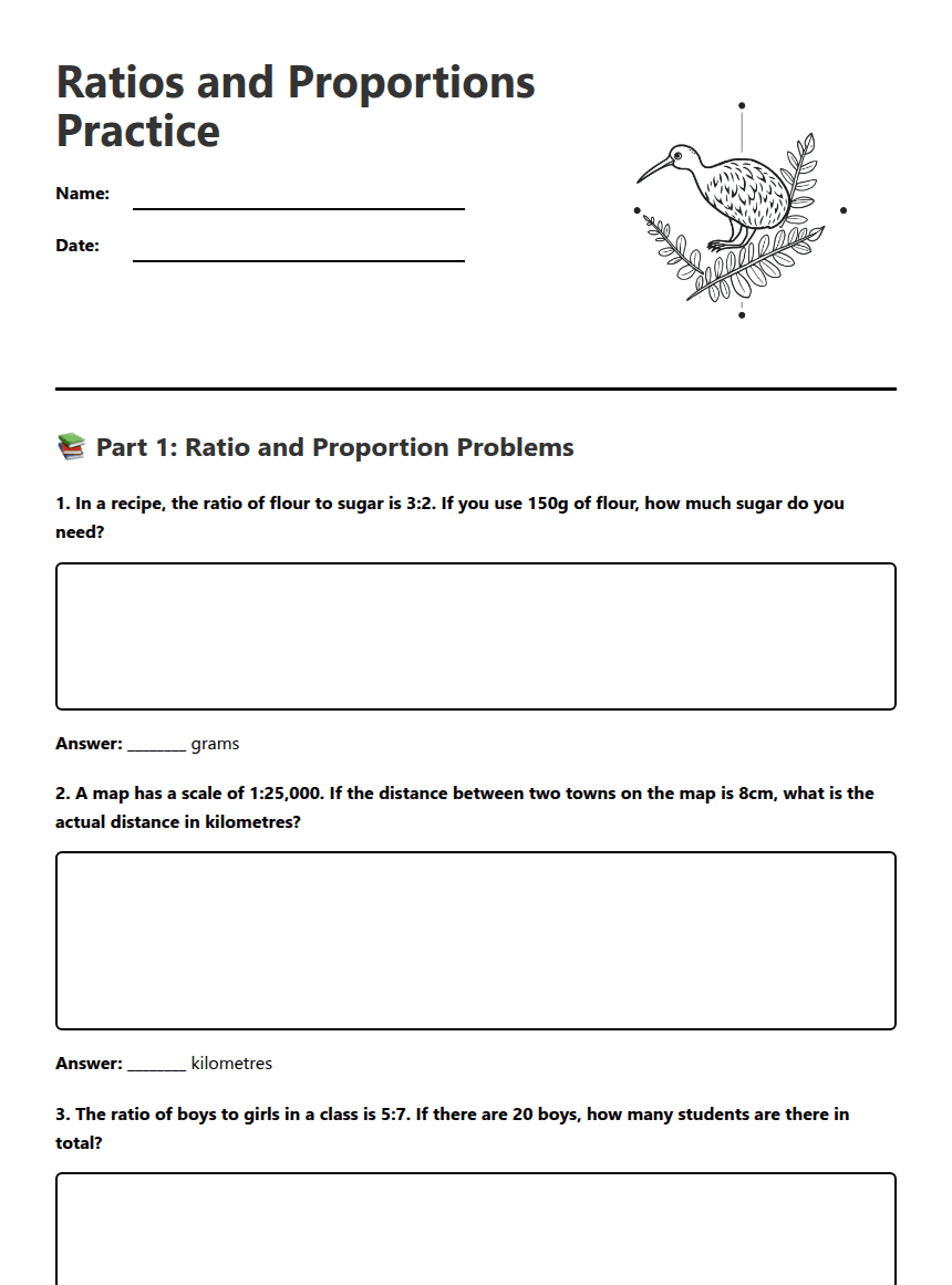 Ratios and Proportions Practice worksheet preview