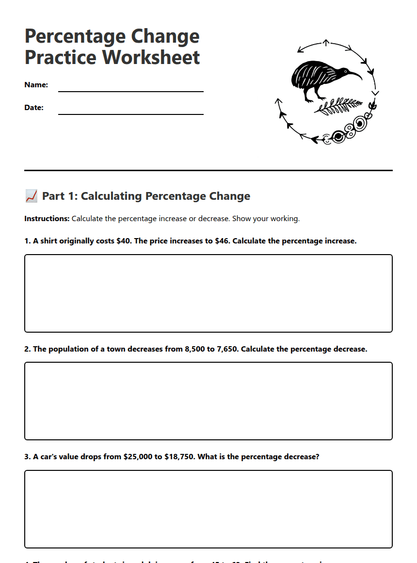 Percentage Change Practice Worksheet worksheet preview