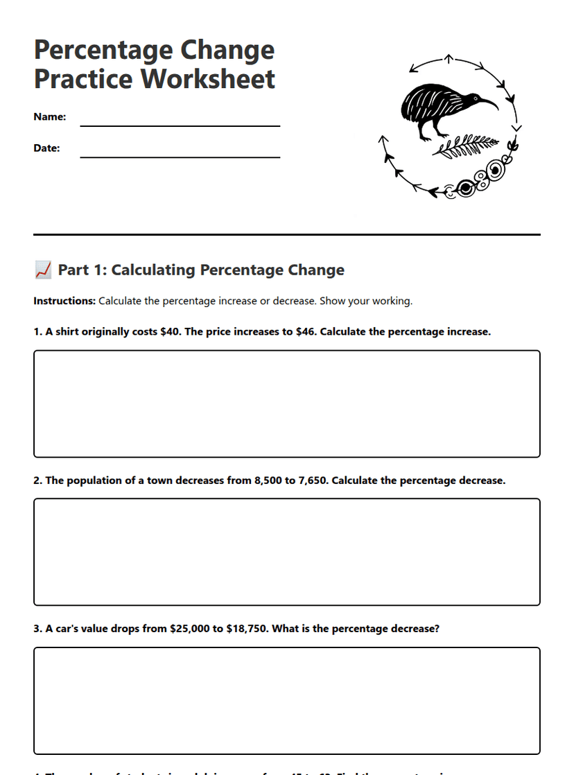 Percentage Change Practice Worksheet