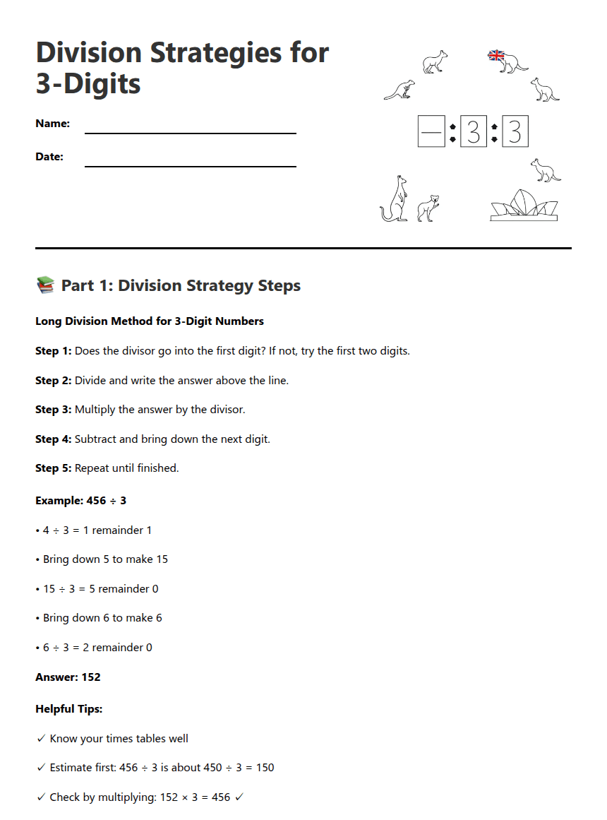Division Strategies for 3-Digits worksheet preview