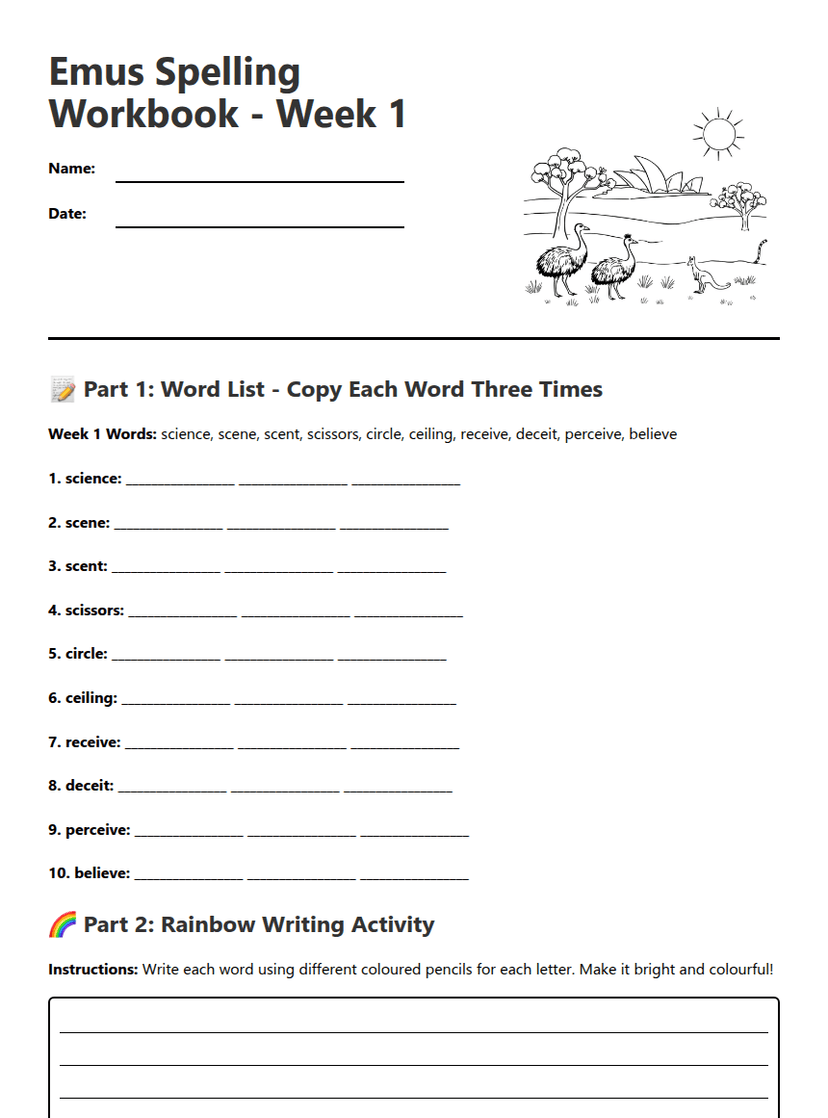 Emus Spelling Workbook