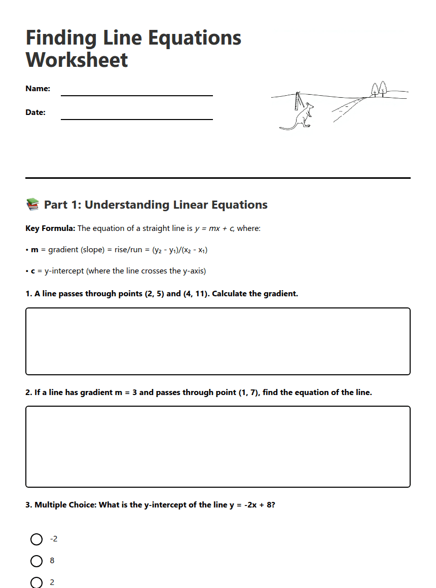 Finding Line Equations Worksheet worksheet preview