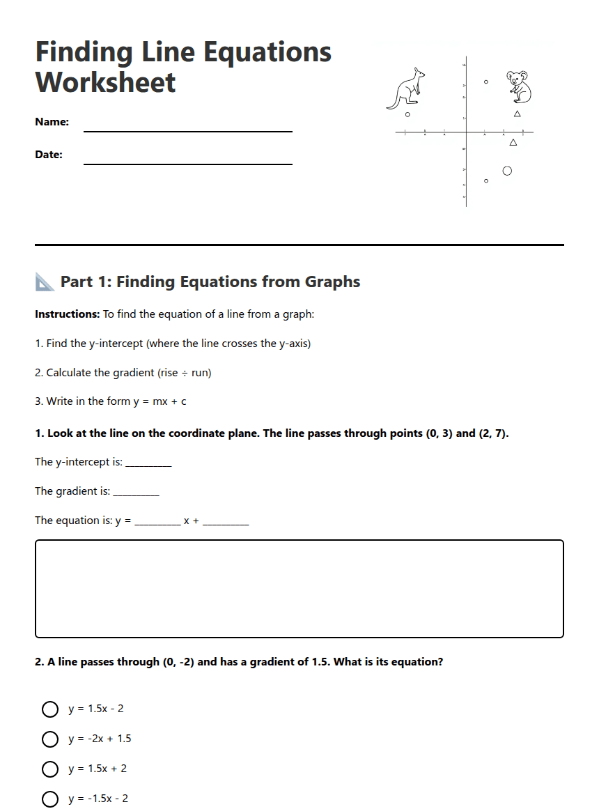 Finding Line Equations Worksheet worksheet preview