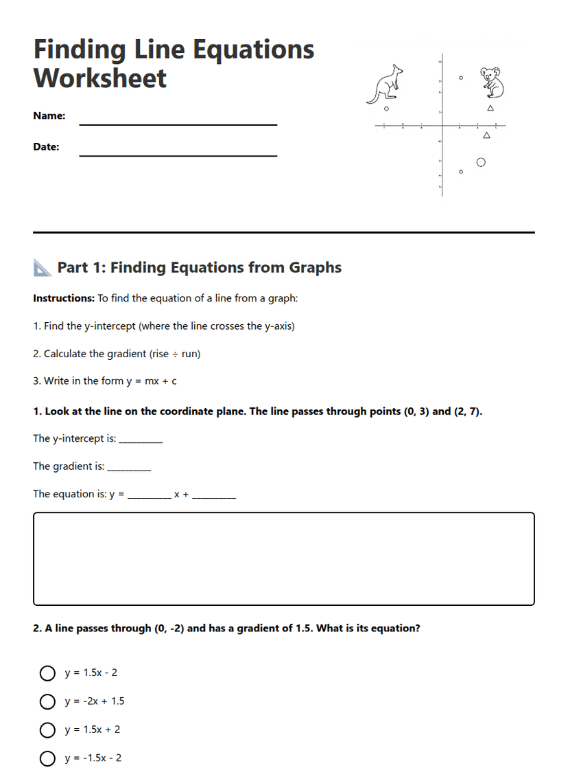 Finding Line Equations Worksheet