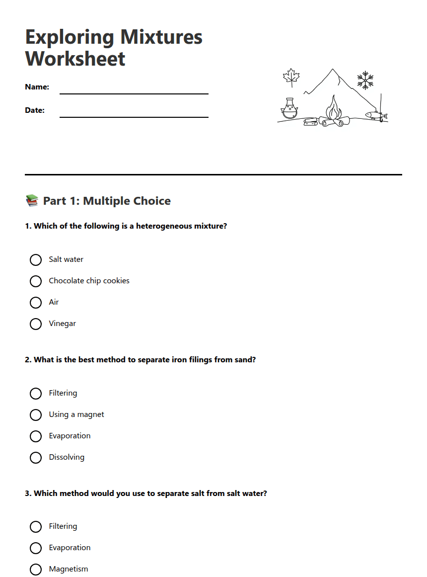 Exploring Mixtures Worksheet worksheet preview