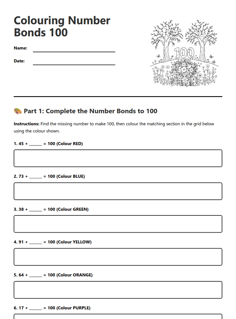 Colouring Number Bonds 100
