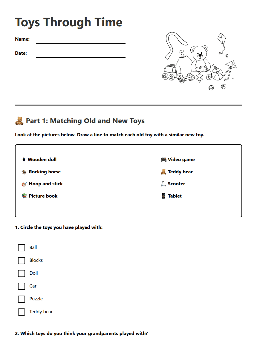 Toys Through Time worksheet preview