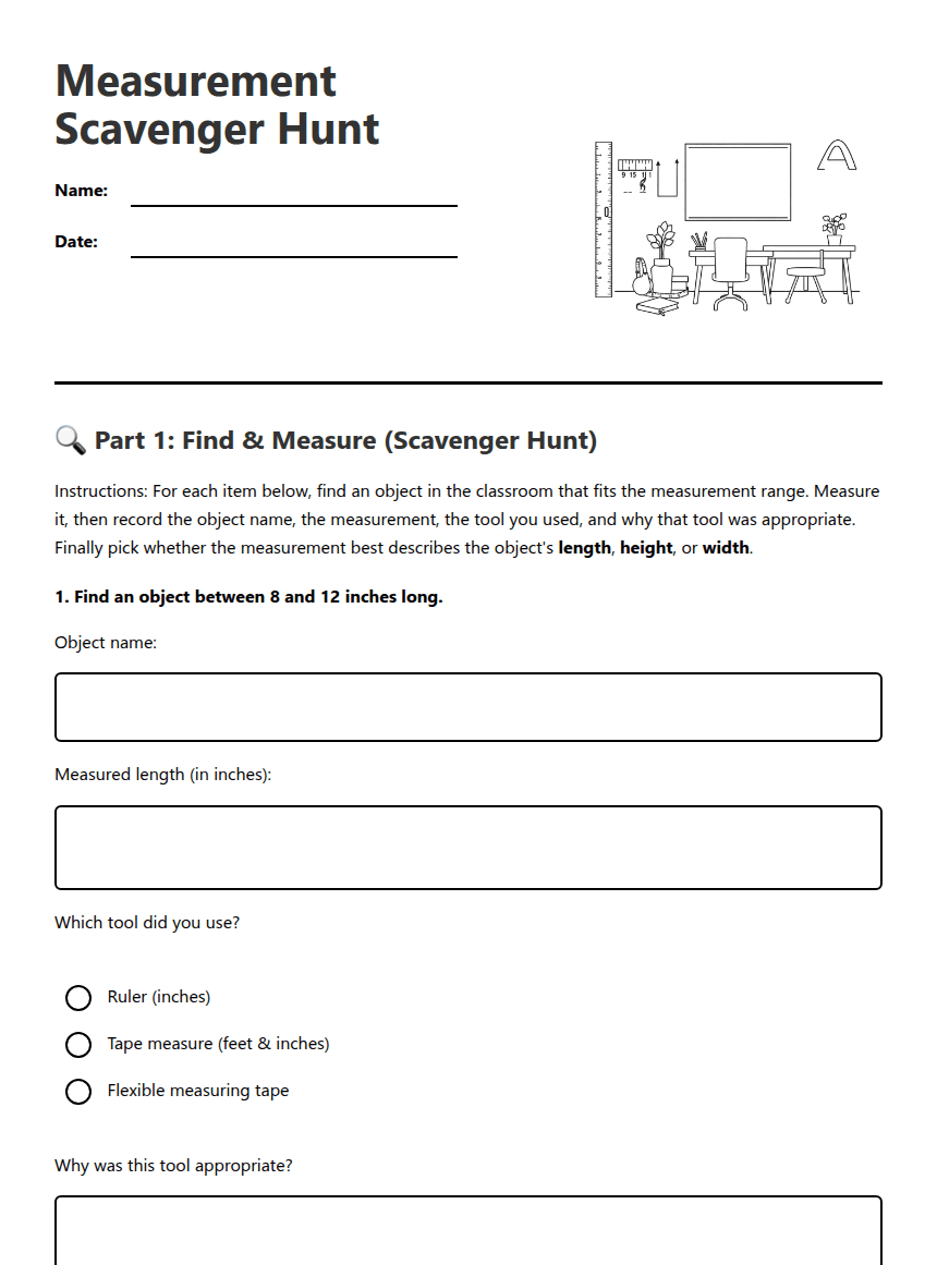 Measurement Scavenger Hunt worksheet preview