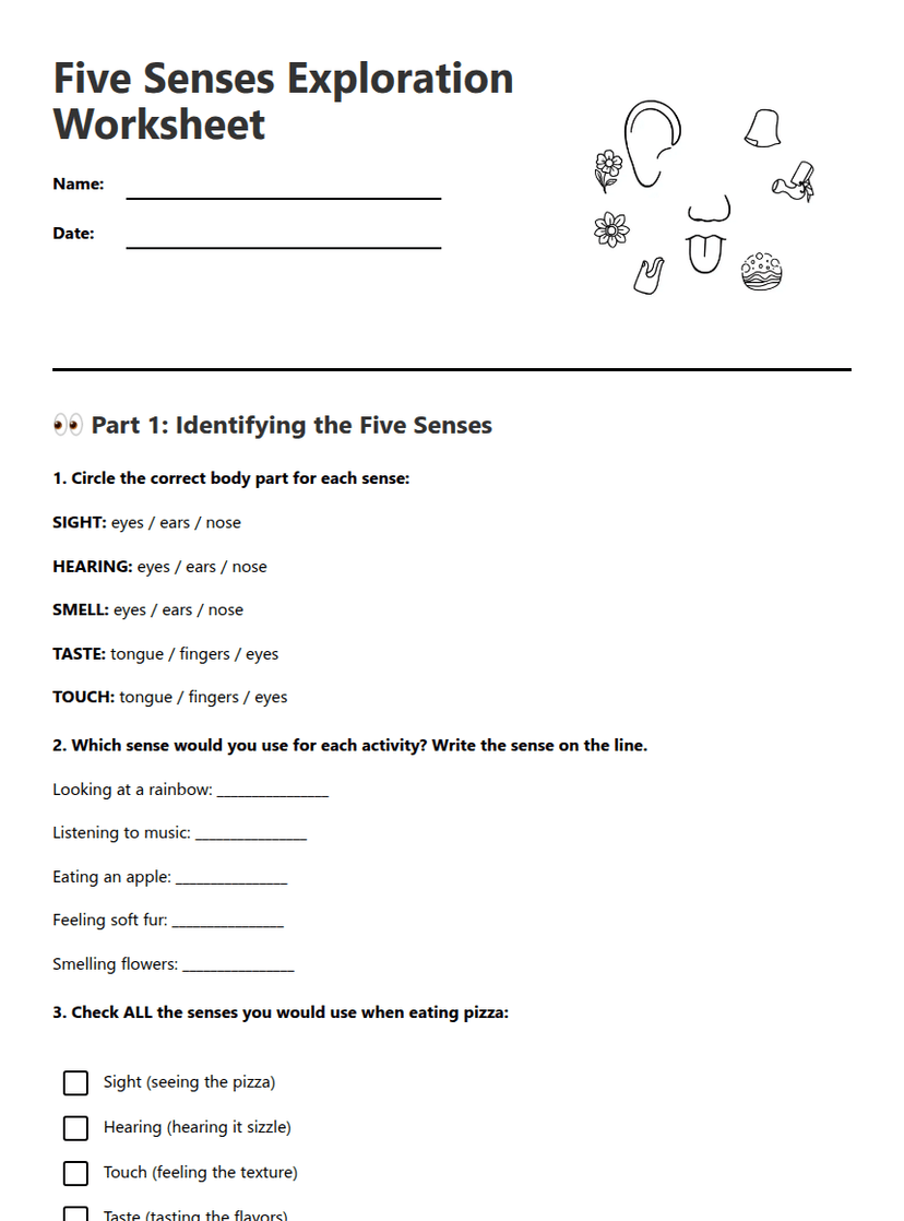 Five Senses Exploration Worksheet