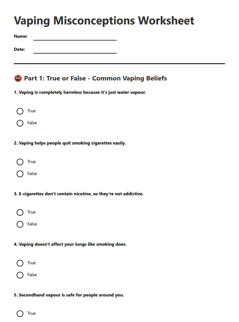 Vaping Misconceptions Worksheet