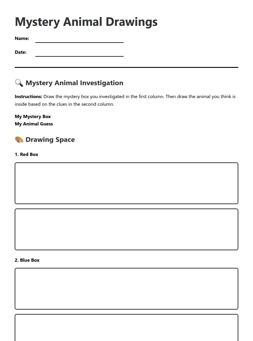 Mystery Animal Drawings worksheet preview
