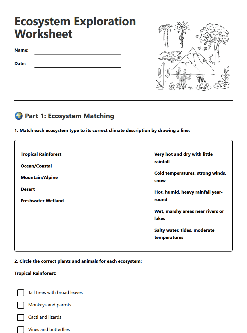 Ecosystem Exploration Worksheet worksheet preview