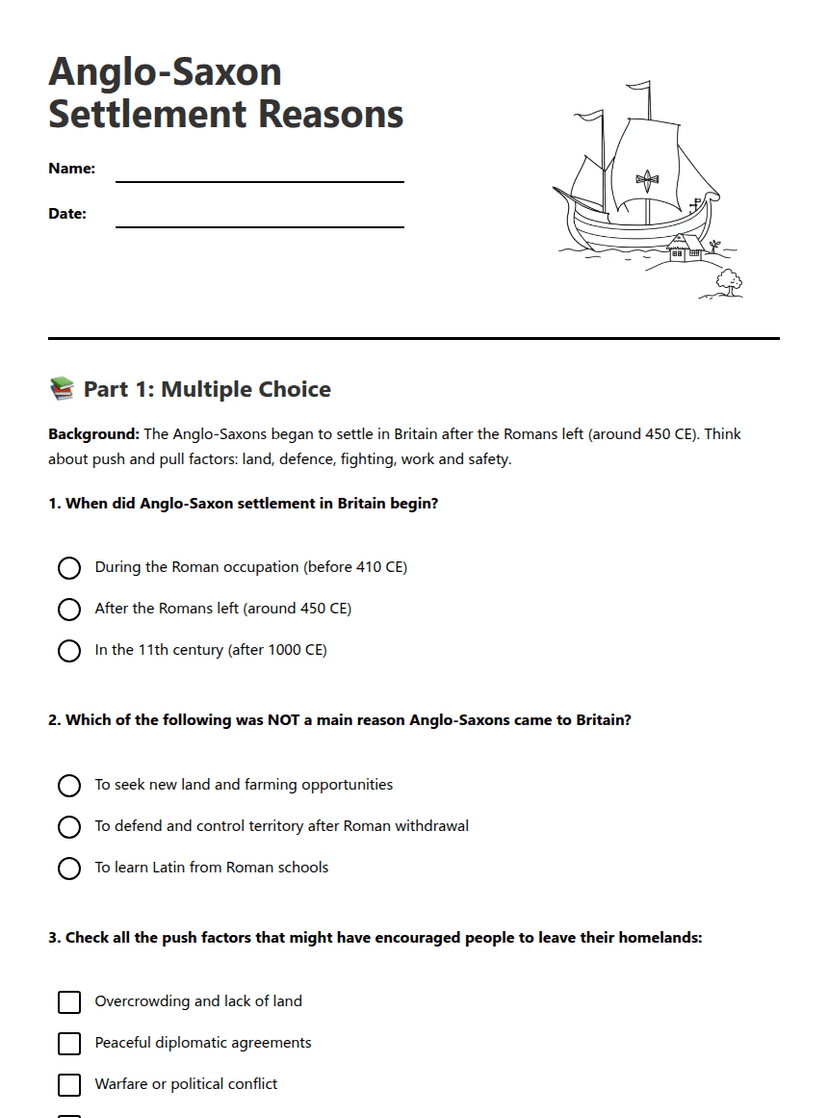 Anglo-Saxon Settlement Reasons