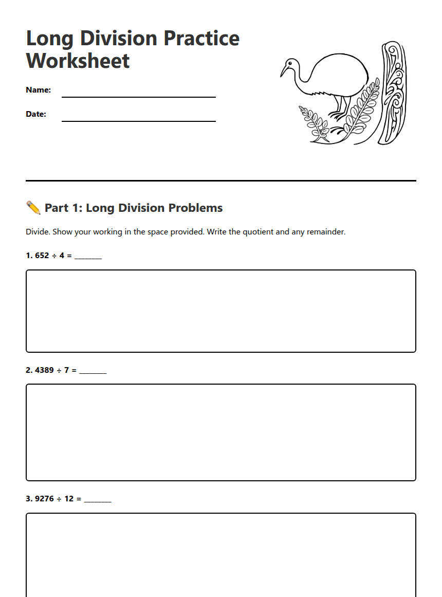 Long Division Practice Worksheet worksheet preview