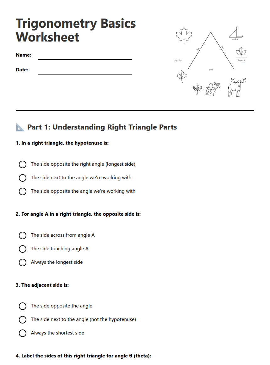 Trigonometry Basics Worksheet worksheet preview