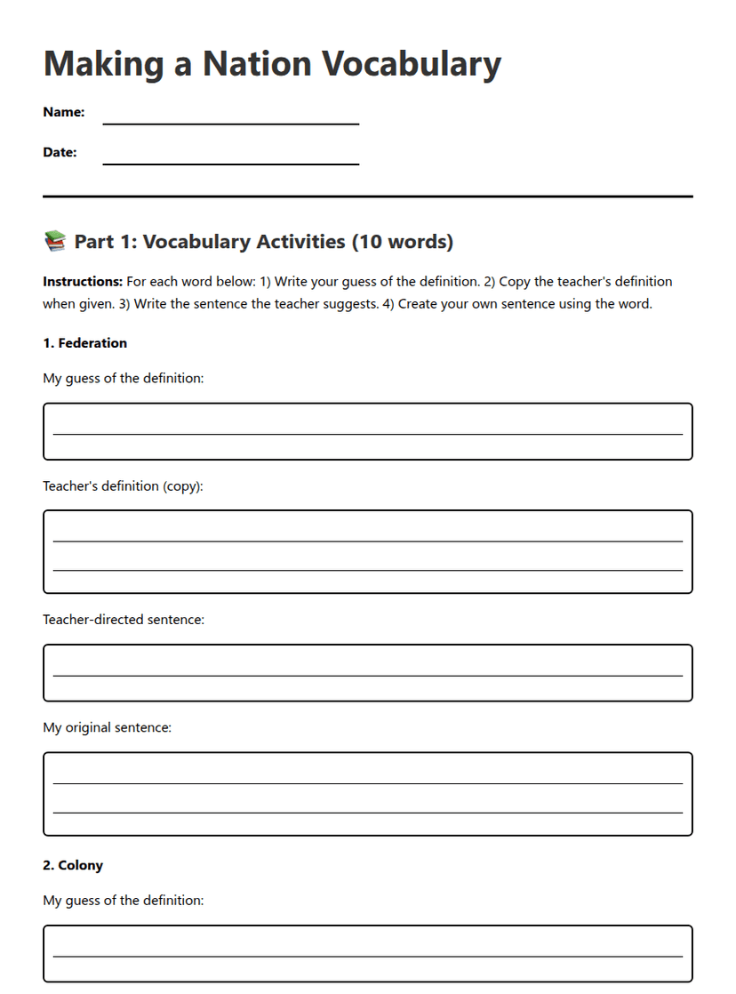 Making a Nation Vocabulary