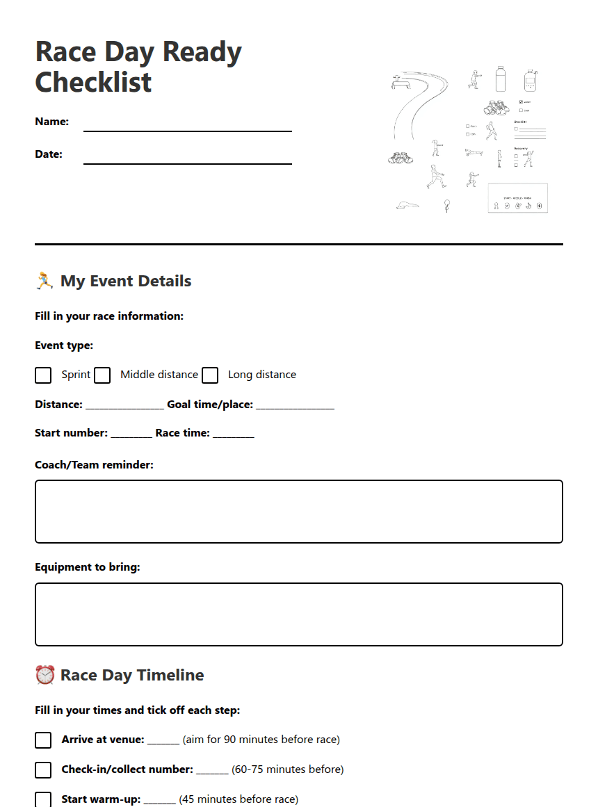 Race Day Ready Checklist worksheet preview