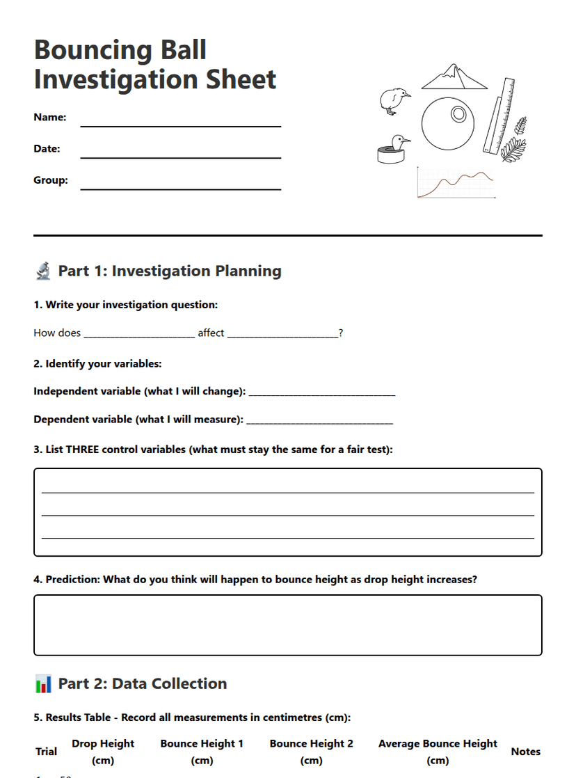 Bouncing Ball Investigation Sheet