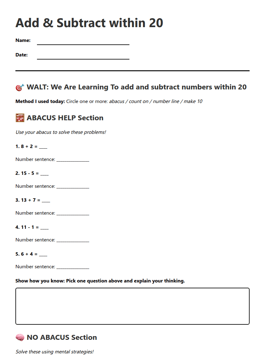 Addition and Subtraction Fun worksheet preview