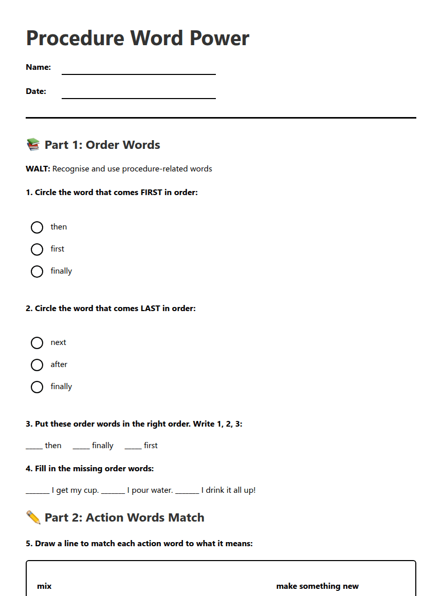 Procedure Word Power worksheet preview
