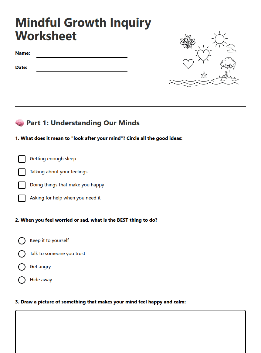 Mindful Growth Inquiry Worksheet worksheet preview