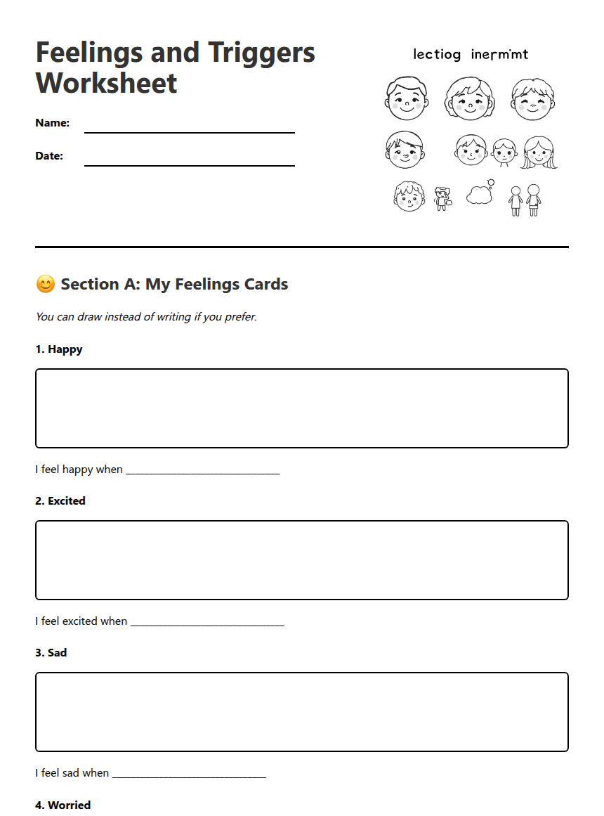 Feelings and Triggers Worksheet worksheet preview
