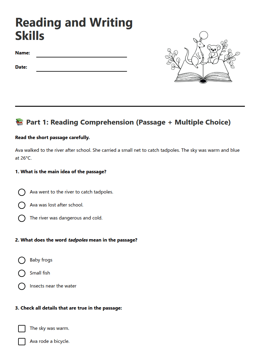 Reading and Writing Skills worksheet preview