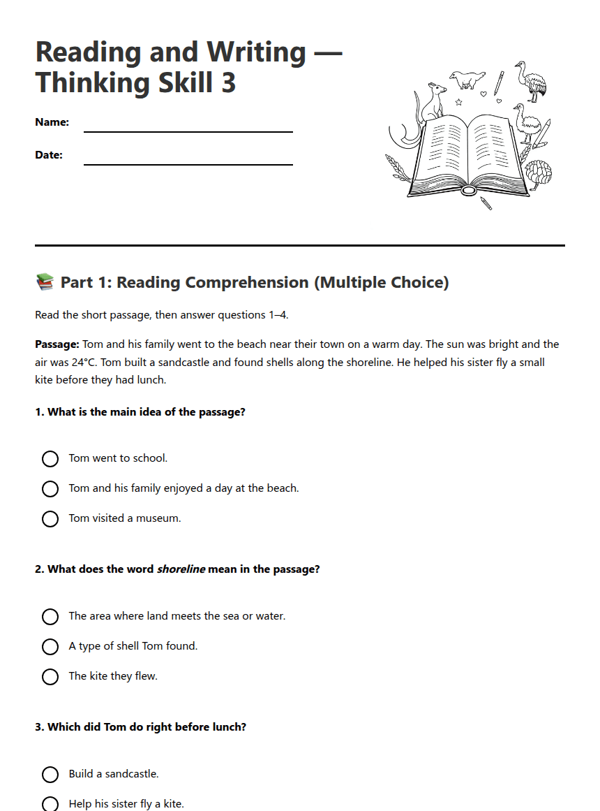 Reading and Writing Skills worksheet preview
