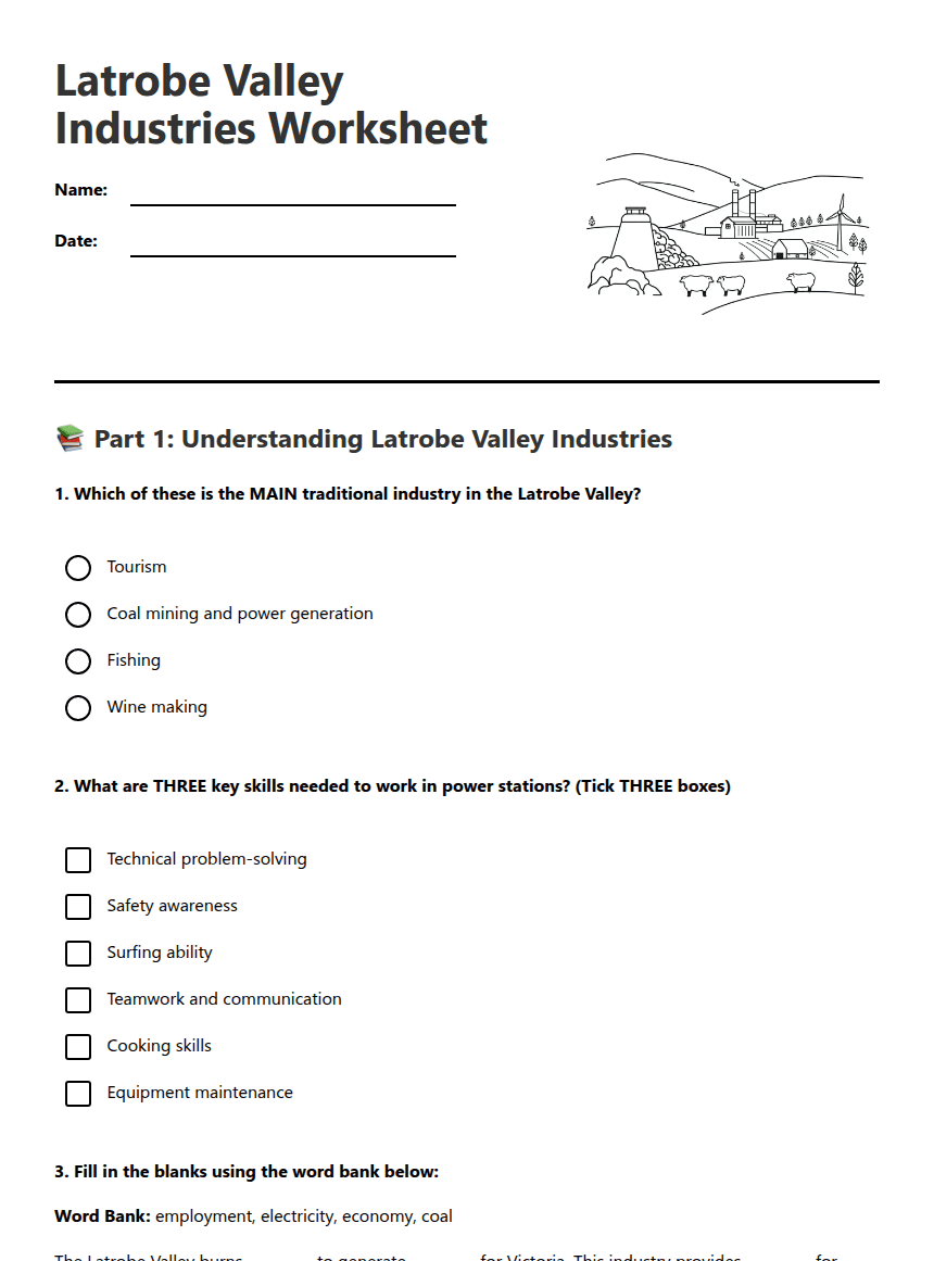 Latrobe Valley Industries Worksheet worksheet preview