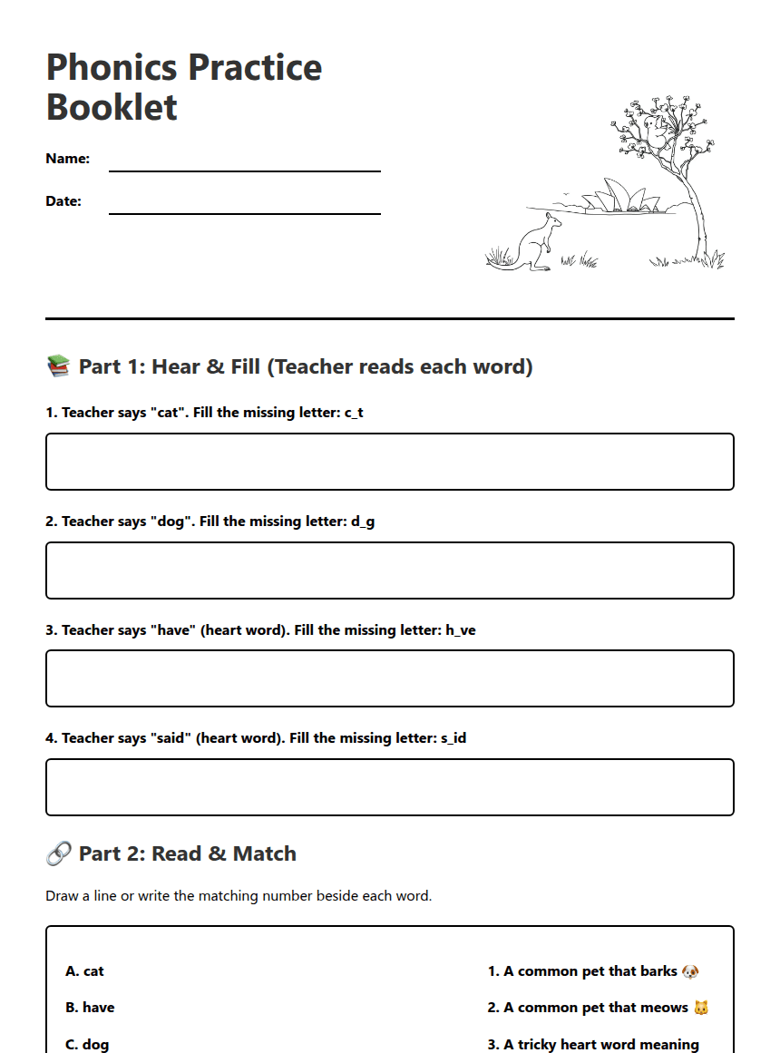 Phonics Practice Booklet worksheet preview